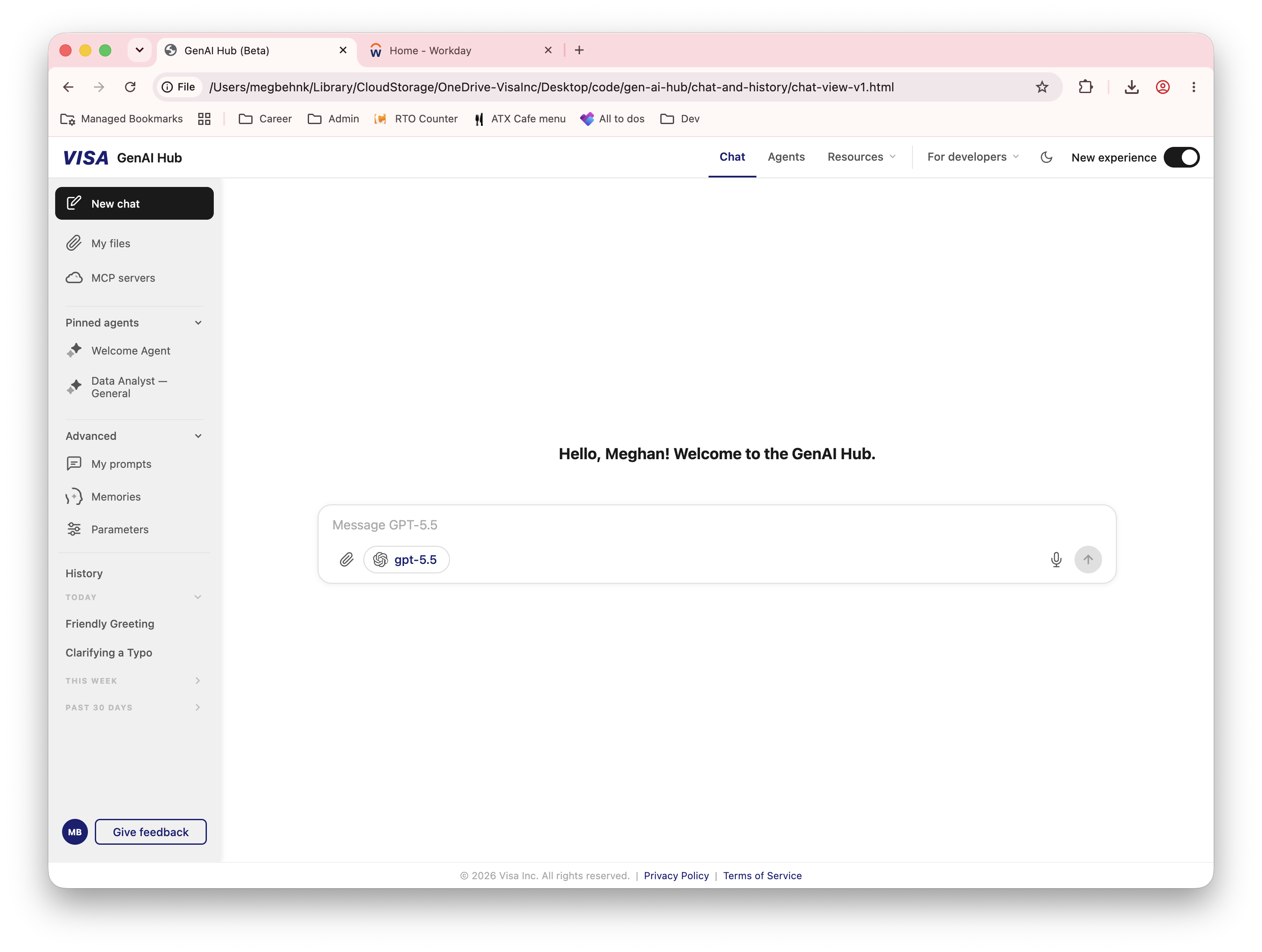 The GenAI Hub chat interface in light mode